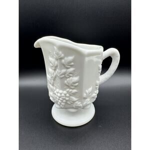 Westmoreland White Milk Glass Pitcher 5” Paneled Grape Vintage